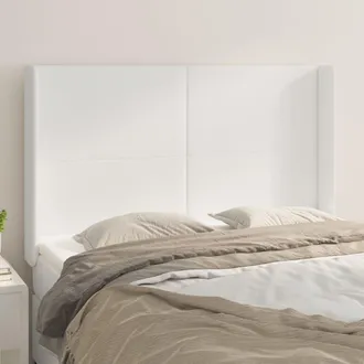vidaXL Cabecero Con Orejas De Cuero Sint&eacute;tico Blanco 147x16x118/128 Cm Vidaxl