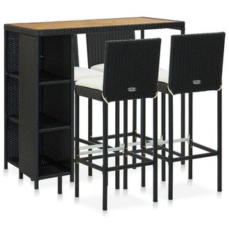 Berkfield Home 5 Piece Garden Bar Set with Cushions Poly Rattan Black
