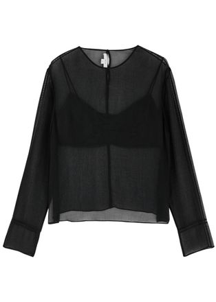 Vince Lace-trimmed Sheer-chiffon top - Black - S (UK8-10 / S)