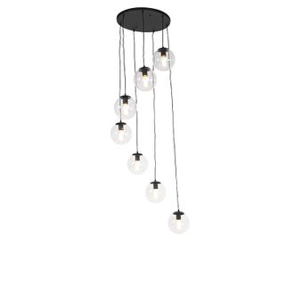 QAZQA Art D&eacute;co L&aacute;mpara Colgante Inteligente Negra 7 Luces Con Wifi St64 - Pallon Vidrio /acero Esfera /alargada Adecuado Para Led Max. 7 X 7 Watt - Qazqa