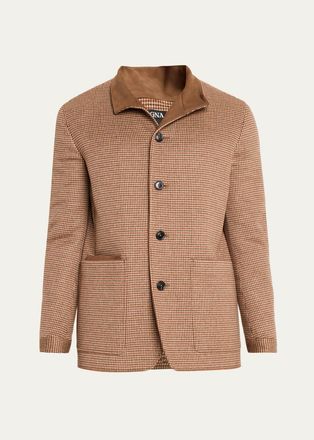 Ermenegildo Zegna Mens Houndstooth Wool-Blend Jacket