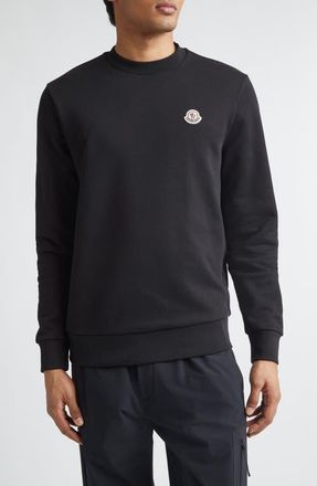 Moncler Logo Patch Fleece Sweatshirt in Black at Nordstrom, Size Xxx-Large
