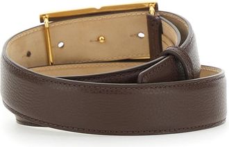 Elisabetta Franchi Womens Leather Belt Brown With Metal Details
