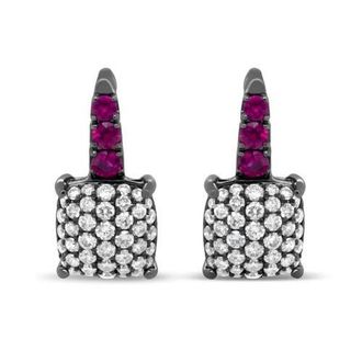 House of Brilliance Rhodium over 18K White Gold 7/8 Ctw Diamond and Graduated Red Ruby Drop Earrings at Nordstrom