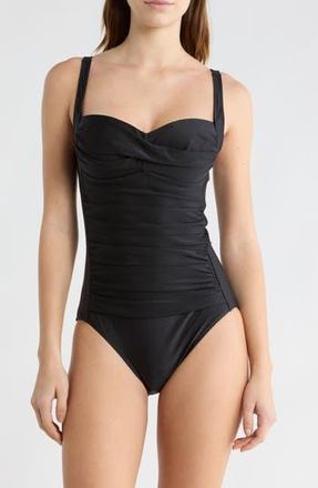 Betsey Johnson Ruched One-Piece Swimsuit in Black at Nordstrom Rack, Size X-Large