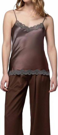 Max & Moi Silk Cami With Lace Trim In Gradient Chocolate