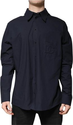 Dolce & Gabbana Donkerblauw Katoenen Overhemd - Heren - Casual Overhemden - Blauw - XS - Katoen - Overhemden