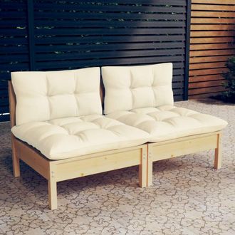 vidaXL Sof&aacute; De Jard&iacute;n De 2 Plazas Con Cojines Madera Maciza Pino Crema Vidaxl