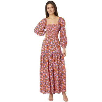 L*Space L*Space Heidi Maxi Dress Womens Multi Floral Smocked Puff Sleeve FROG344