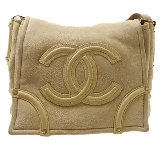 Chanel Cc Messenger Suede Beige Suede Handbag (Pre-Owned)