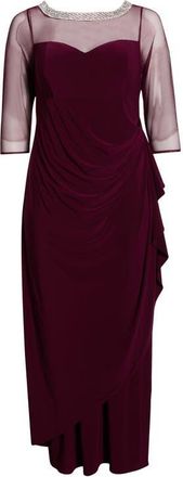 Alex Evenings Illusion Sleeve Side Ruched Gown in Fig at Nordstrom, Size 14W