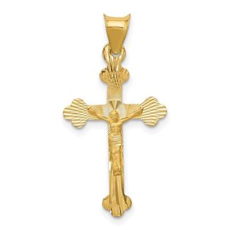 Diamond2Deal 14k Yellow Gold Polished Satin and Diamond-Cut Crucifix Pendant