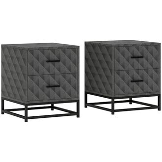 HOMCOM Bedside Table Set of 2 - Nightstand with 2 Drawers - Steel Legs - Grey | TJ Hughes