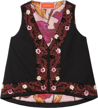 La DoubleJ Scala top met bloemenprint en V-hals - Zwart