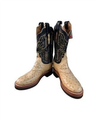 Lucchese Womens Ostrich Boot In Tan And Black
