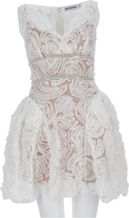 Self Portrait Lace Overlay Mini Dress With Textured Flared Skirt