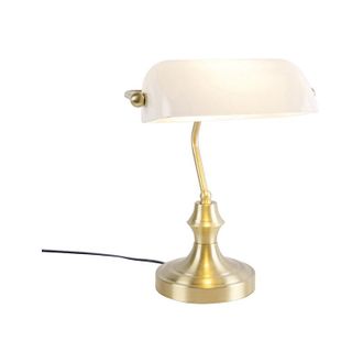 QAZQA Clásico/Antiguo Lámpara de notario clásica dorada con cristal opalino - Banker Vidrio /Acero Alargada Adecuado para led Max. 1 x 60 Watt - Qazqa