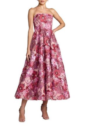 Mac Duggal Sequin Mesh Strapless Midi Dress With Pockets in Pink Multi at Nordstrom, Size 14