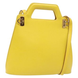 Ferragamo Wanda Top Handle Shoulder Bag Leather Yellow Leather Handbag (Pre-Owned)
