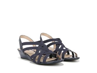 Life Stride Yung Strappy Wedge Sandals Womens Sandals Lux Navy : 9.5 W (C), Leather