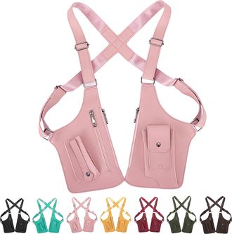 Generic Premium Leather Adjustable Underarm Shoulder bag, Unisex Double-Layer Design, Adjustable Accessories (Pink)