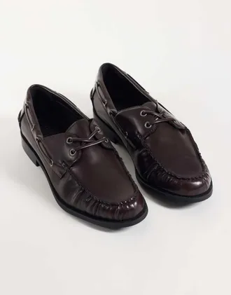 Asos scarpe da barca stringate con arricciature bordeaux-Rosso
