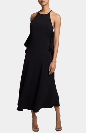 Santorelli ALESSIA Sleeveless Ruffled Midi Dress in Soft Cady in Black at Nordstrom, Size 6