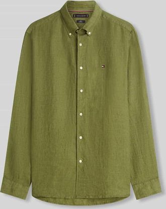 Tommy Hilfiger Regular Fit Freizeithemd aus reinem Leinen in Khaki, Gr&ouml;&szlig;e XXL