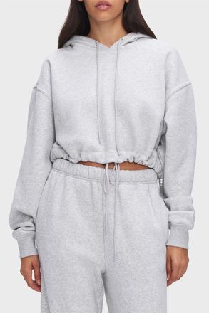 Good American Brushed Fleece Cropped Hoodie In Grey
