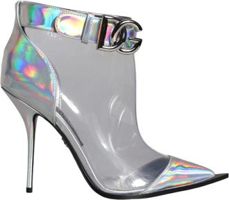 Dolce & Gabbana Zilveren Iridescent PVC Enkellaarzen met Gesp - Dames - Laarzen met Hak - Grijs - 37 EU - Schoenen