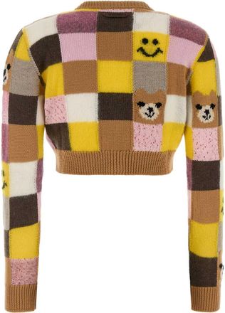 Moschino Womens Embroidered Patchwork Cardigan Multicolor Nylon Viscose Wool