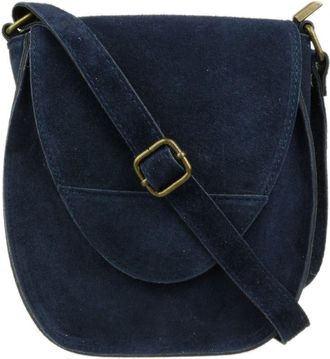 Girly HandBags Womens Oval Flap Genuine Suede Shoulder Bag - Navy
