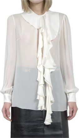 Dolce & Gabbana Georgette Blouse met Ruches - Dames - Blouses - Wit - L - Overhemden