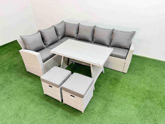 Fimous Garden Outdoor Rattan Furniture Set with 2 Small Footstools 8 Seater in Light Grey