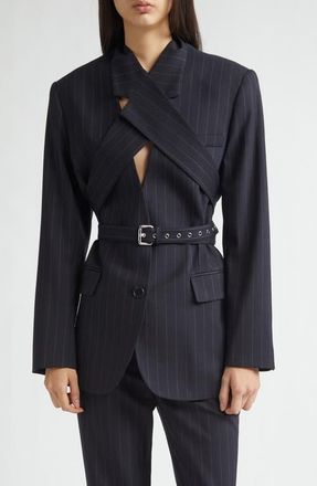 Monse Harness Pinstripe Tailored Jacket in Dark Sapphire at Nordstrom, Size 12