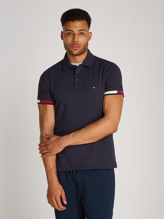 Tommy Hilfiger Poloshirt TOMMY HILFIGER FLAG CUFF SLIM POLO, Herren, Gr. XXL, blau (desert sky), Jersey, Obermaterial: 96% Baumwolle, 4% Elasthan, kontrastfarbene De
