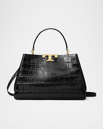 Tory Burch Eleanor Croc-Embossed Leather Satchel Bag
