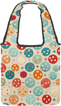 Generic Colorful Balls Print Reversible Canvas Shoulder Tote - Double-Sided Print, 12oz Cotton, 27cm Drop, Fold-Flat Bag for Travel, Shopping, Street Outings
