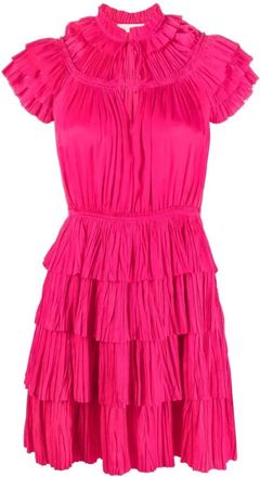 Ulla Johnson Elegante Roze Midi Jurk - Dames - Korte kleedjes - Roze - M - Polyester - Kleedjes
