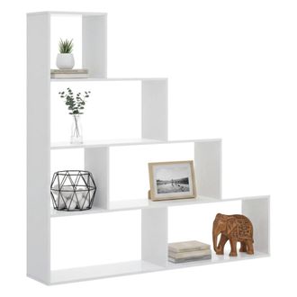 Dmora Librer&iacute;a Dmorr, Librer&iacute;a De Doble Cara Con 6 Estantes, Estante Separador Con Compartimentos De Oficina, 145x29h145 Cm, Blanco Brillante - Dmora