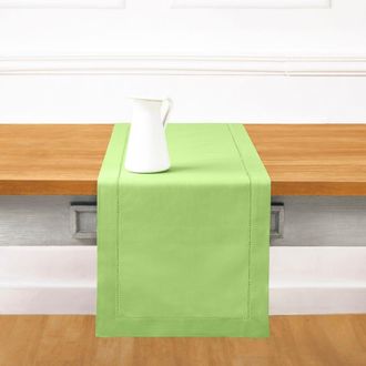 Solino Home Cotton Linen Hemstitch Table Runner for Dining Table, Holiday and Everyday Table Decor in Apple Green at Nordstrom, Size X-Large