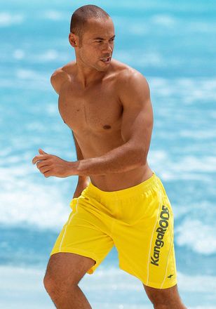 Kangaroos Badeshorts KANGAROOS, Herren, Gr. 4, N-Gr, gelb, Microfaser, Polyester, unifarben, Badehosen Badeshorts, mit Kangaroos Schriftzug