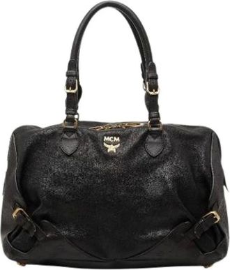 MCM Pre-owned Visetos Schoudertas - Dames - Pre-owned - Zwart - Maat: ONE Size Leer
