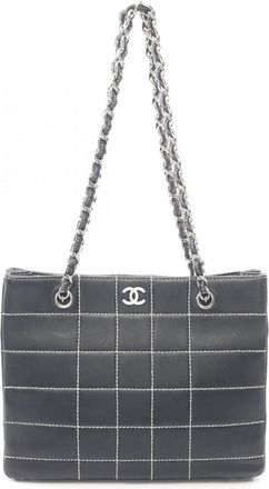 Chanel Navy Leather Handbag Tote Bag (Pre-Owned)