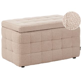 Beliani Otomana De Boucl&eacute; Beige 72 X 40 Cm Tela Almacenaje Banco Dormitorio Michigan