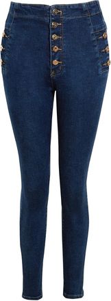 SS7 Womens High Waist Skinny Jeans Denim with Gold Button Detailing