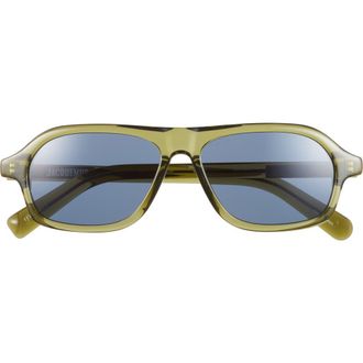 Jacquemus Polarized Pilot Sunglasses in Khaki/Silver/Dark Navy at Nordstrom