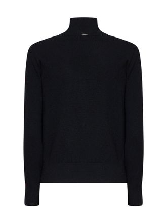 Herno Carded Wool Wrap-Front Sweater - Black