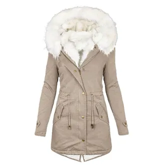 Generic Mrat Womens Coat Thick Fleece Lined Parka Jackets Winter Warm Hooded Overcoats Outerwear Windproof Jacket Quilted Long Padded Coats Loose Casual Puffe