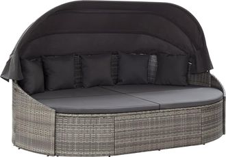 vidaXL Vidaxl - Tumbona De Jard&iacute;n Con Dosel De Rat&aacute;n Sint&eacute;tico Gris